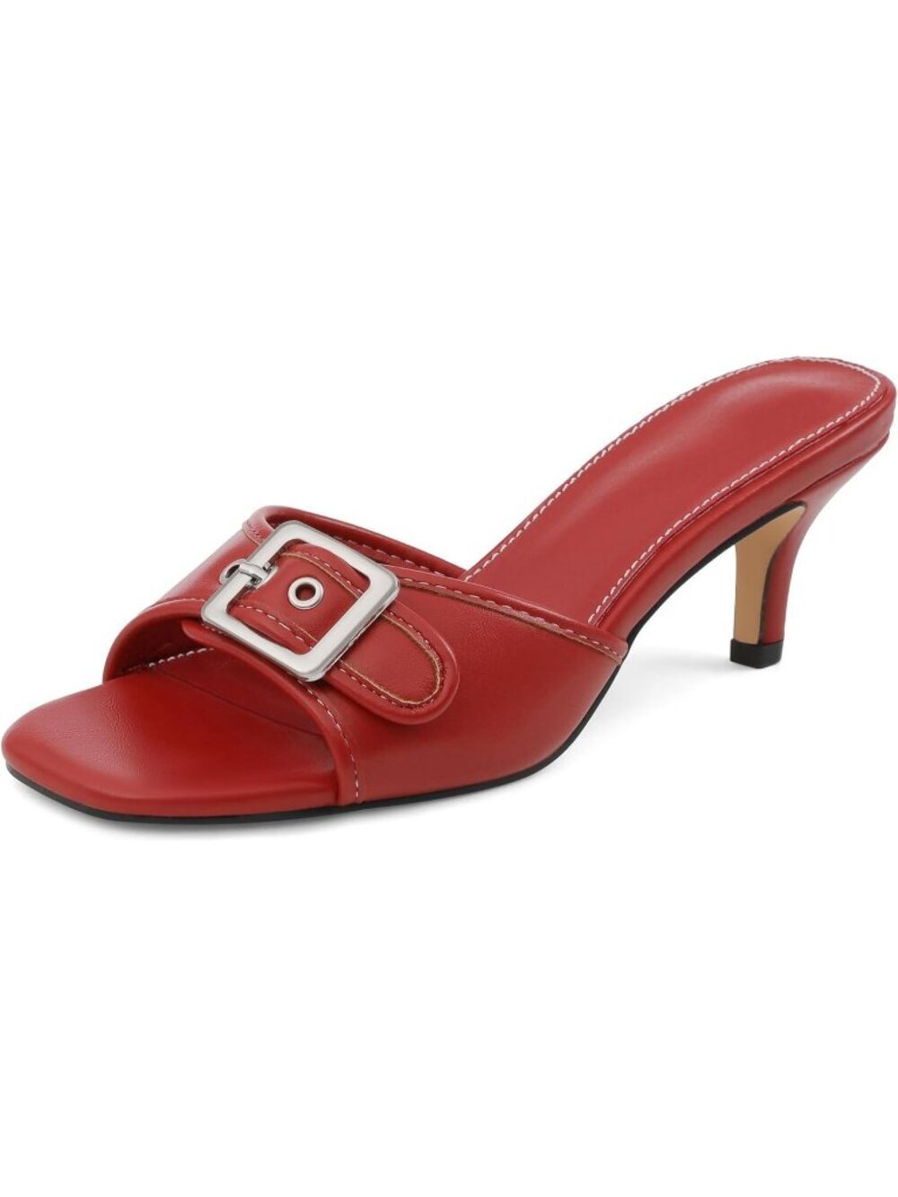 Women's Red Rubber Square Open Toe Low Heel Comfortable Slip On Office Heel